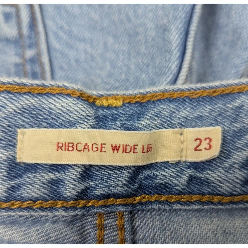 Levi Jeans sz 23 Ribcage Wide Leg denim blue high rise no stretch women 2834 - Picture 6 of 7